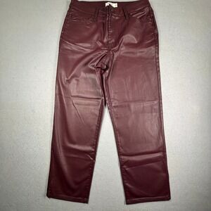 Edgely Pants Women 14 Coated Slim Straight Ankle High Rise Faux Leather